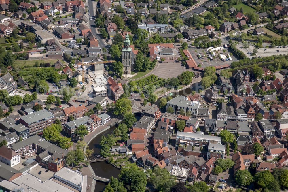 Nordhorn from above - Old Town area and city center on street Hauptstrasse in Nordhorn in the state Lower Saxony, Germany