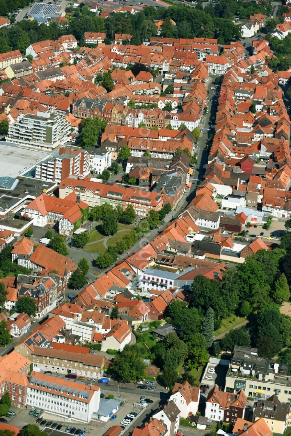 Aerial photograph Northeim - Old Town area and city center in Northeim in the state Lower Saxony, Germany