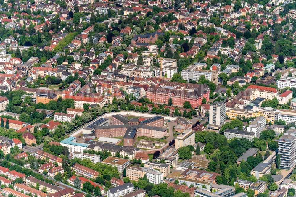 Freiburg im Breisgau from above - Old Town area and city center noerdliche Altstadt in Freiburg im Breisgau in the state Baden-Wuerttemberg, Germany