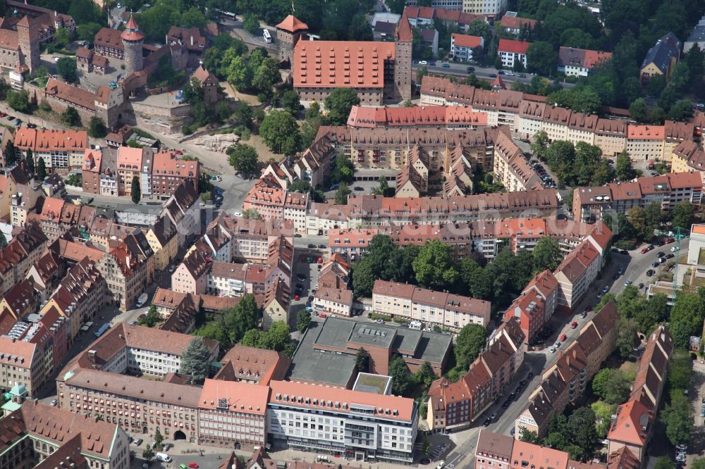 Nürnberg from the bird's eye view: Old Town area and city center in Nuremberg in the state Bavaria