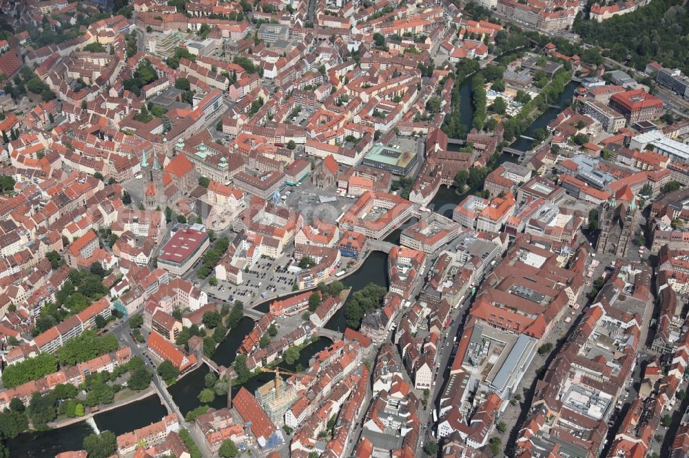 Aerial image Nürnberg - Old Town area and city center in Nuremberg in the state Bavaria