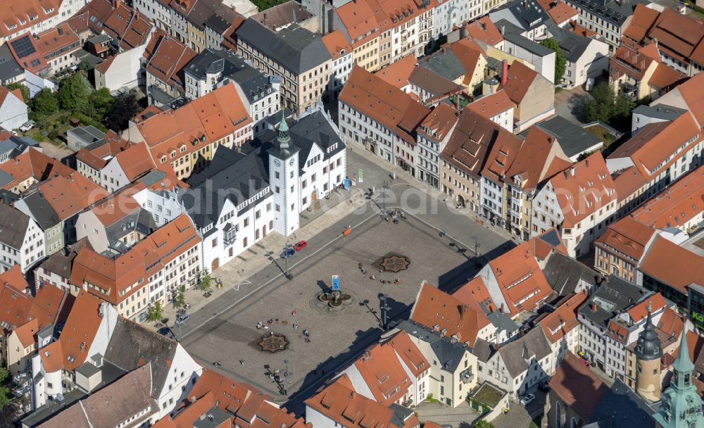 Freiberg from above - Old Town area and city center in Freiberg in the state Saxony, Germany