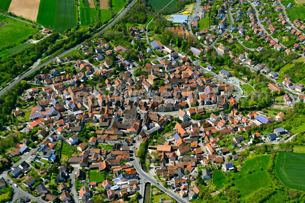 Obernbreit from the bird's eye view: Old Town area and city center in Obernbreit in the state Bavaria, Germany