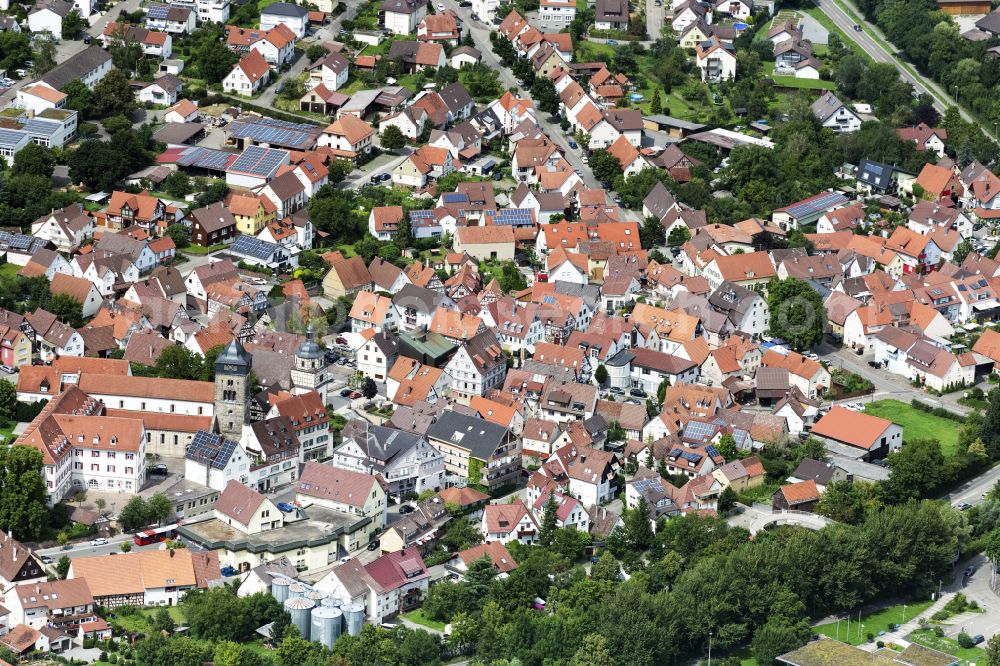 Aerial image Oberstenfeld - Old Town area and city center in Oberstenfeld in the state Baden-Wuerttemberg, Germany