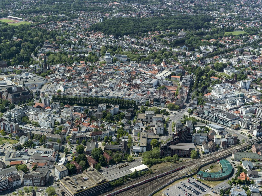 Aerial image Oldenburg - Old Town area and city center on street Haarenstrasse - Schlosswall in Oldenburg in the state Lower Saxony, Germany