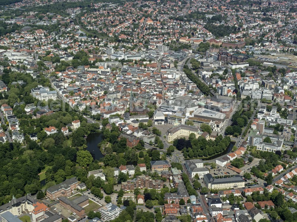 Oldenburg from above - Old Town area and city center on street Haarenstrasse - Schlosswall in Oldenburg in the state Lower Saxony, Germany