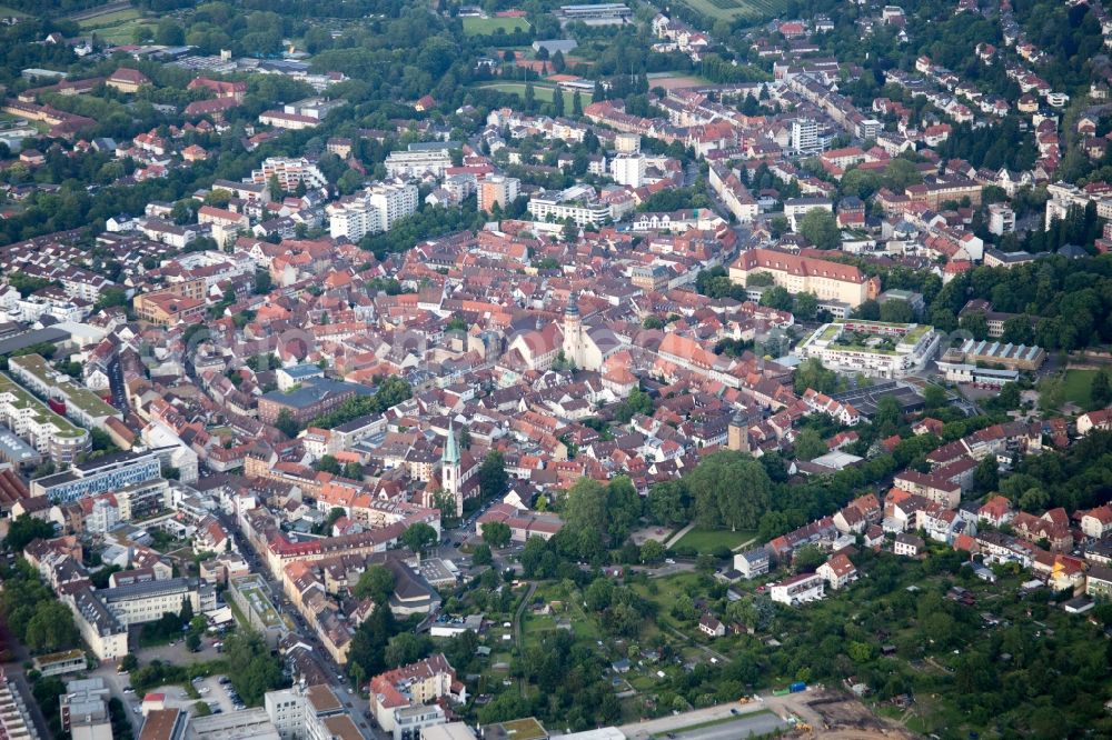 Aerial image Karlsruhe - Old Town area and city center in the district Durlach in Karlsruhe in the state Baden-Wuerttemberg