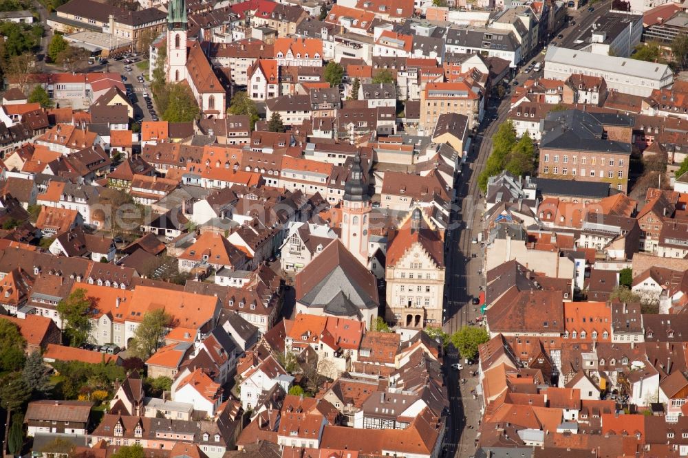 Karlsruhe from the bird's eye view: Old Town area and city center in the district Durlach in Karlsruhe in the state Baden-Wuerttemberg