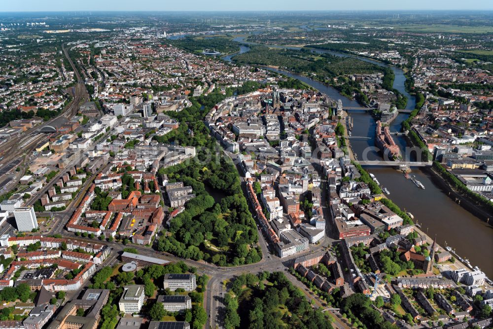 Bremen from above - Old Town area and city center in the district Mitte in Bremen, Germany