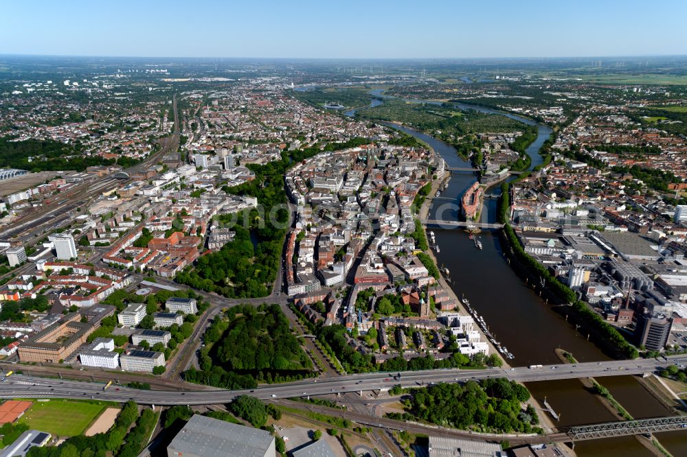 Bremen from above - Old Town area and city center in the district Mitte in Bremen, Germany