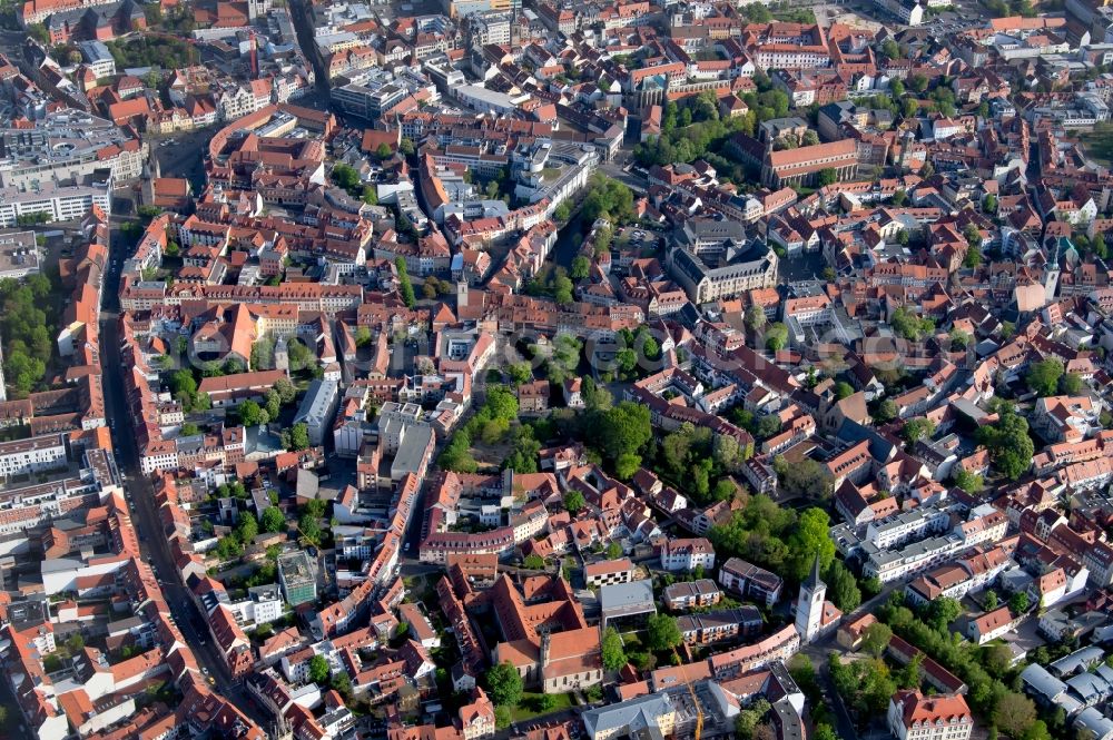 Erfurt from above - Old Town area and city center in the district Zentrum in Erfurt in the state Thuringia, Germany