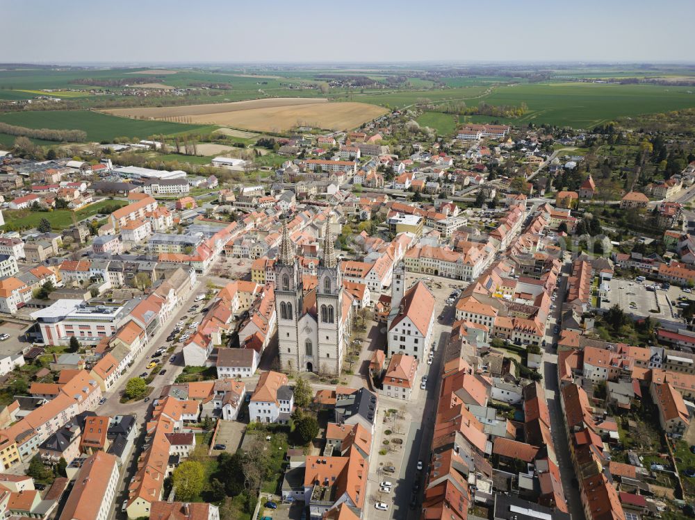 Oschatz from above - Old Town area and city center in Oschatz in the state Saxony, Germany