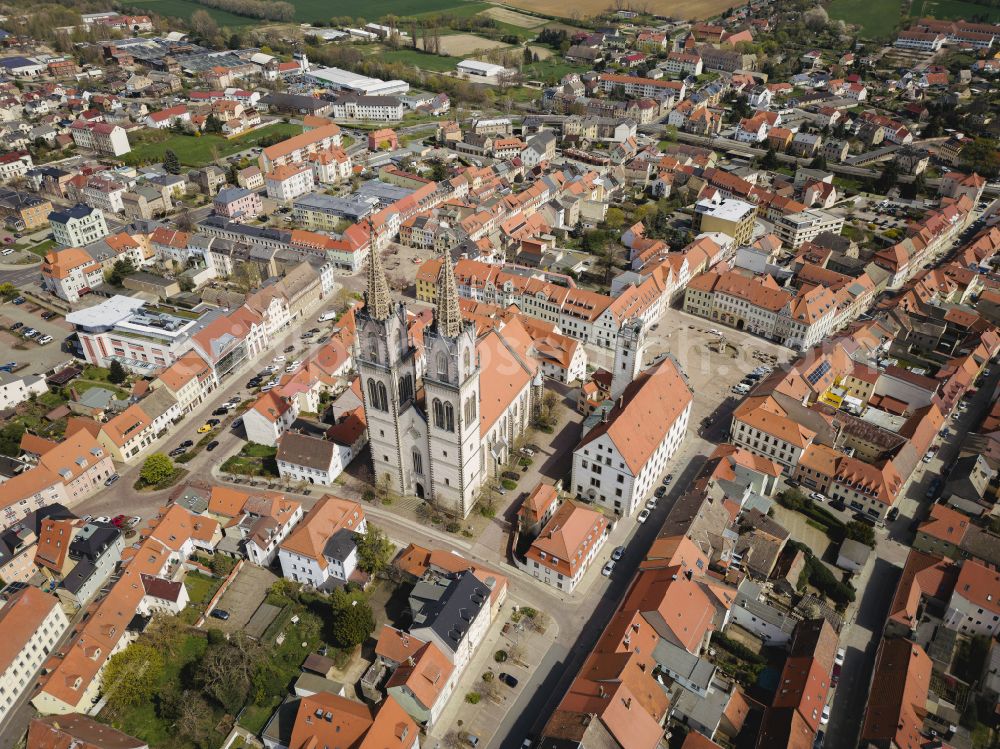 Oschatz from the bird's eye view: Old Town area and city center in Oschatz in the state Saxony, Germany