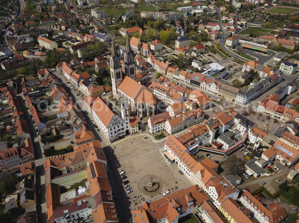 Oschatz from above - Old Town area and city center in Oschatz in the state Saxony, Germany