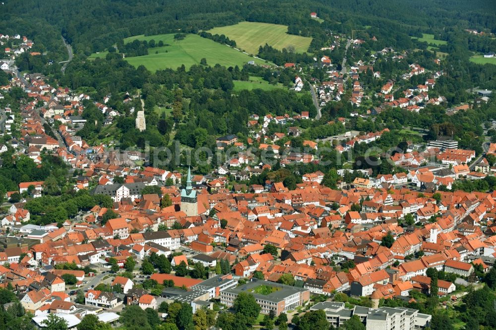 Aerial image Osterode am Harz - Old Town area and city center in Osterode am Harz in the state Lower Saxony, Germany