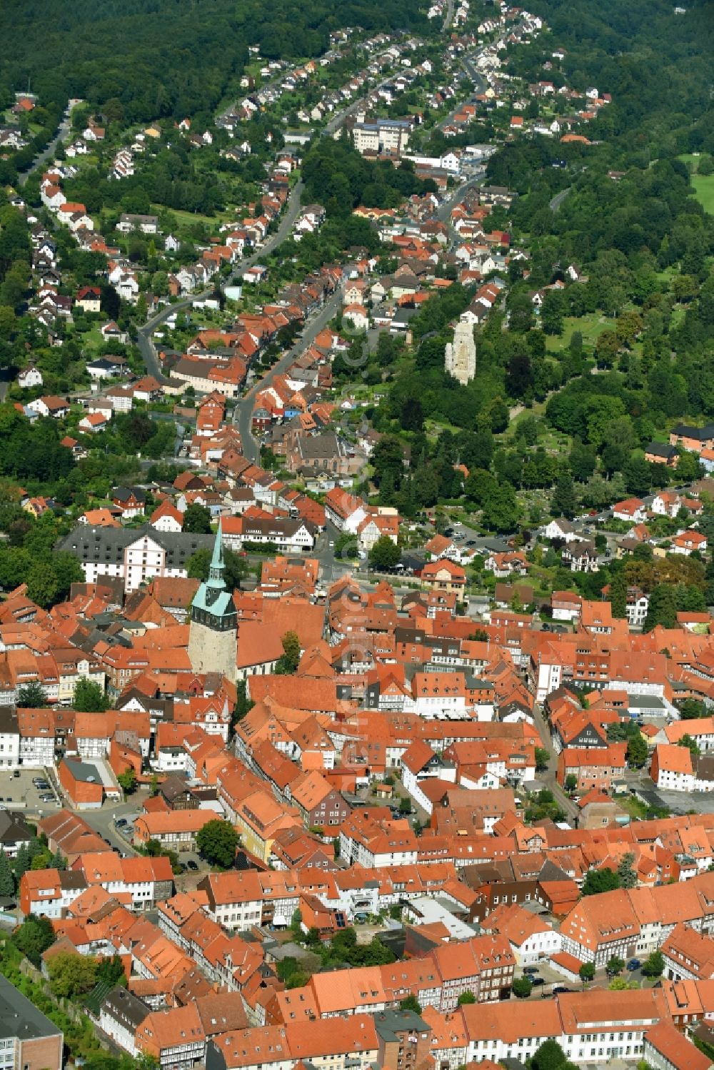 Osterode am Harz from above - Old Town area and city center in Osterode am Harz in the state Lower Saxony, Germany