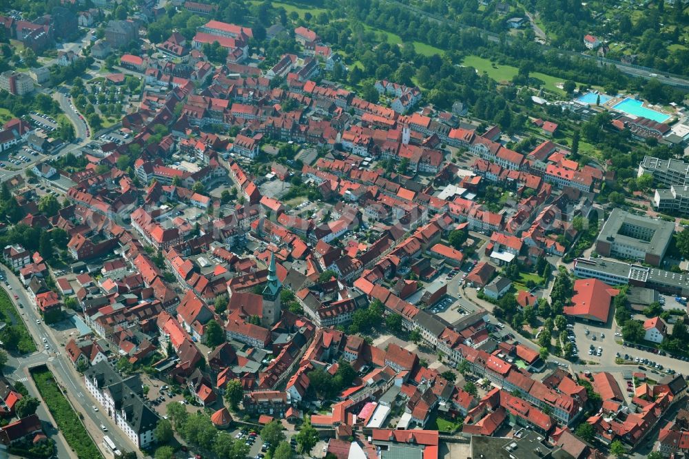 Aerial image Osterode am Harz - Old Town area and city center in Osterode am Harz in the state Lower Saxony, Germany