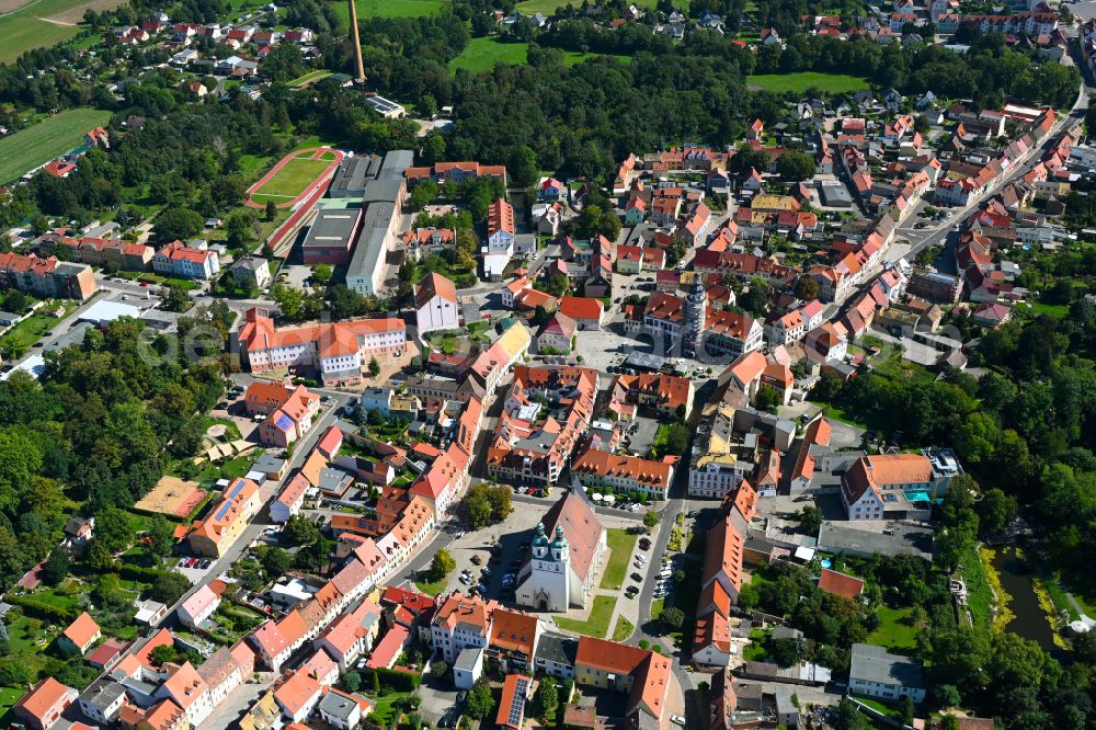 Pegau from the bird's eye view: Old Town area and city center in Pegau in the state Saxony, Germany