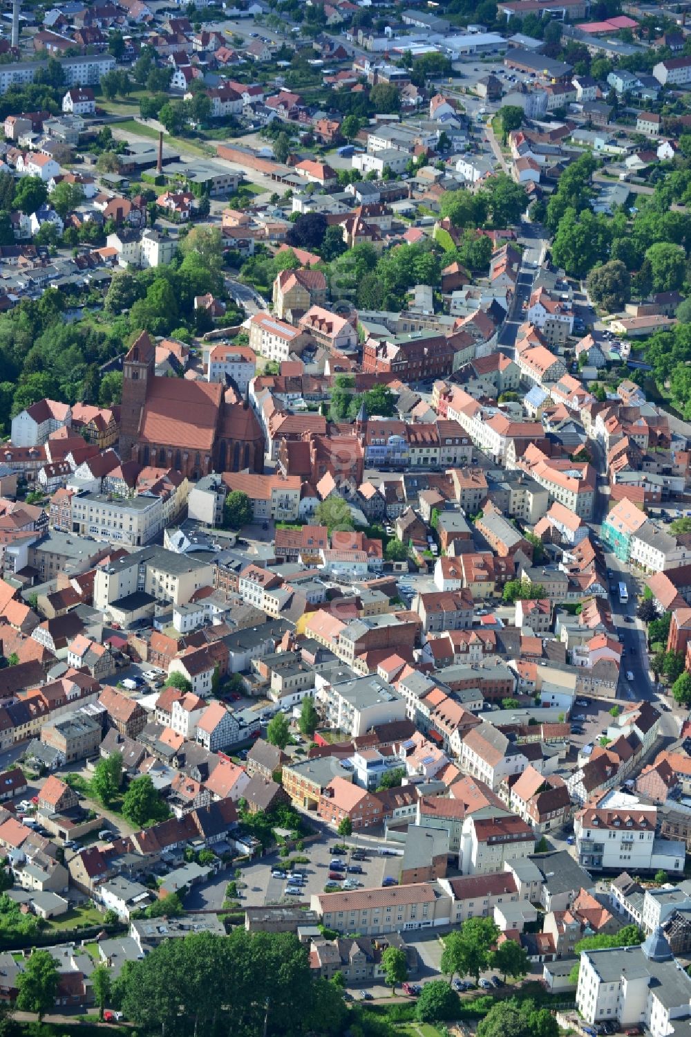 Perleberg from the bird's eye view: Old Town area and city center in Perleberg in the state Brandenburg