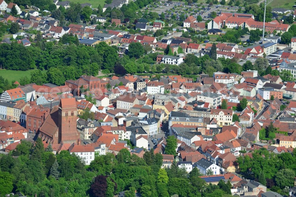 Perleberg from above - Old Town area and city center in Perleberg in the state Brandenburg