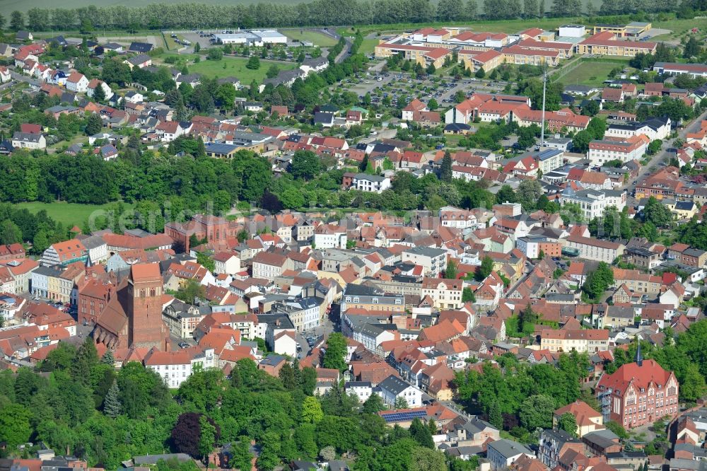 Perleberg from above - Old Town area and city center in Perleberg in the state Brandenburg