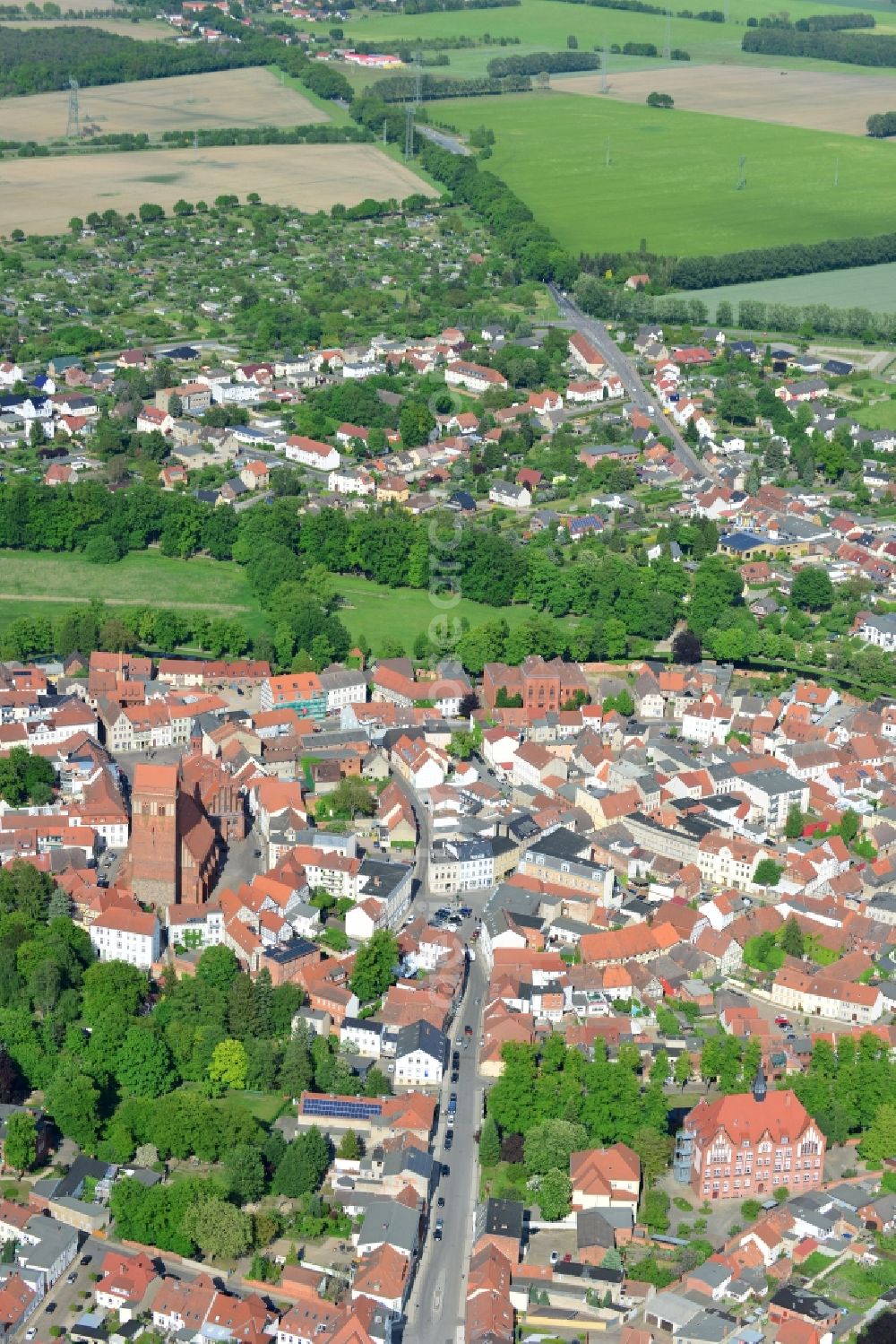 Perleberg from above - Old Town area and city center in Perleberg in the state Brandenburg