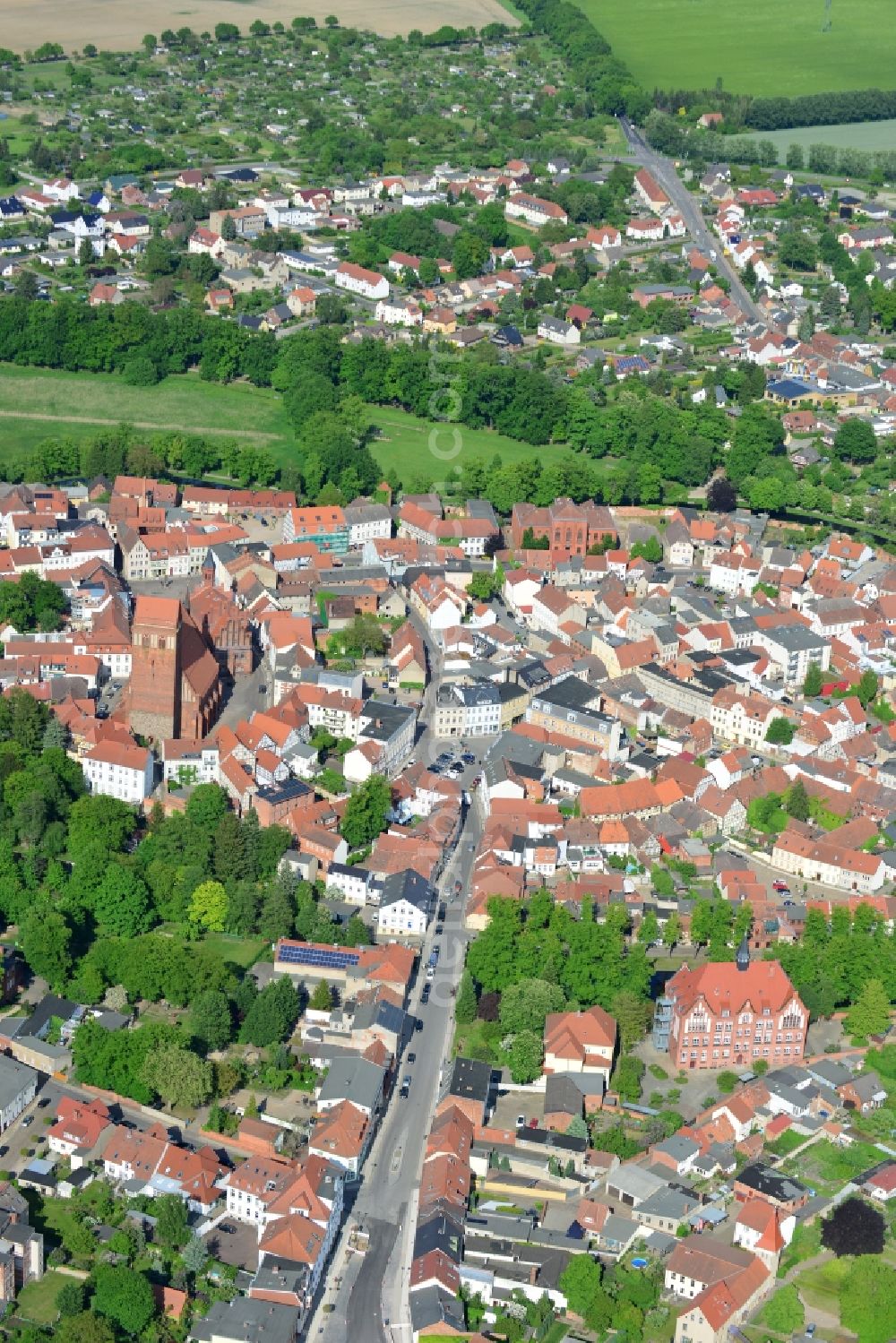 Perleberg from the bird's eye view: Old Town area and city center in Perleberg in the state Brandenburg