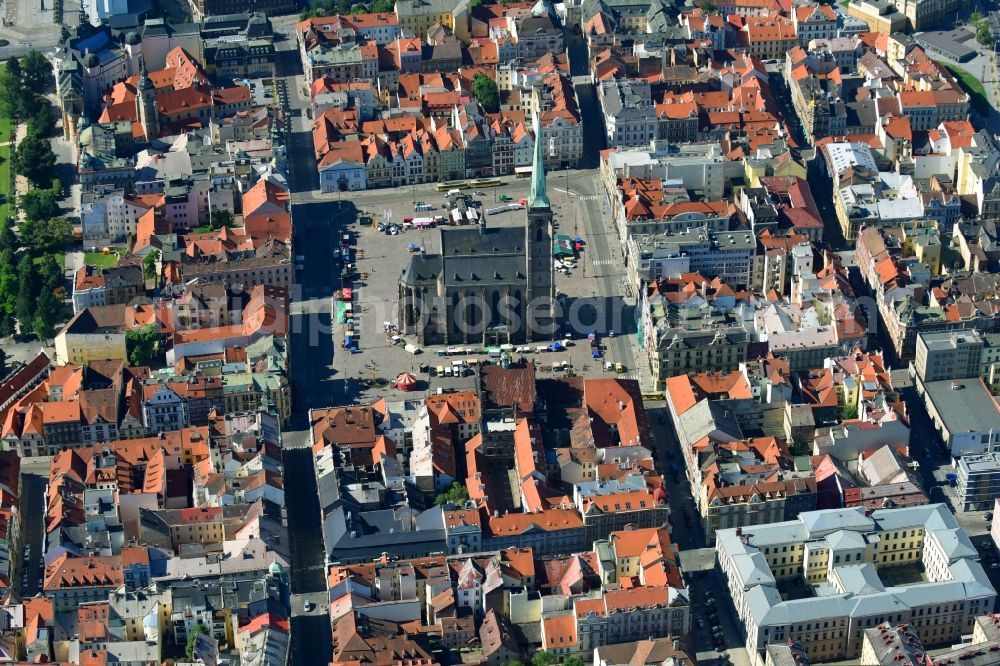 Pilsen from the bird's eye view: Old Town area and city center in Pilsen in Boehmen, Czech Republic