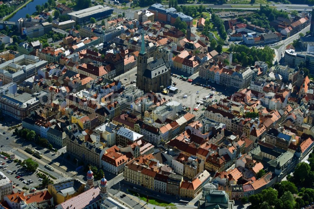 Pilsen from above - Old Town area and city center in Pilsen in Boehmen, Czech Republic