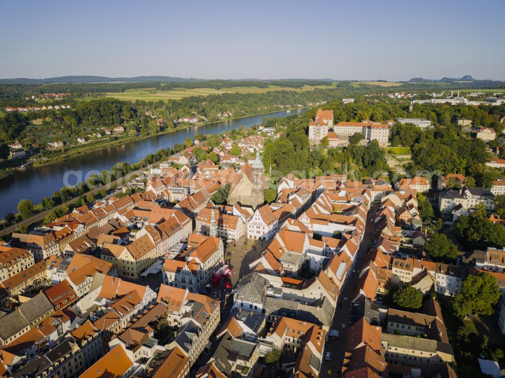 Pirna from the bird's eye view: Old Town area and city center in Pirna in the state Saxony, Germany