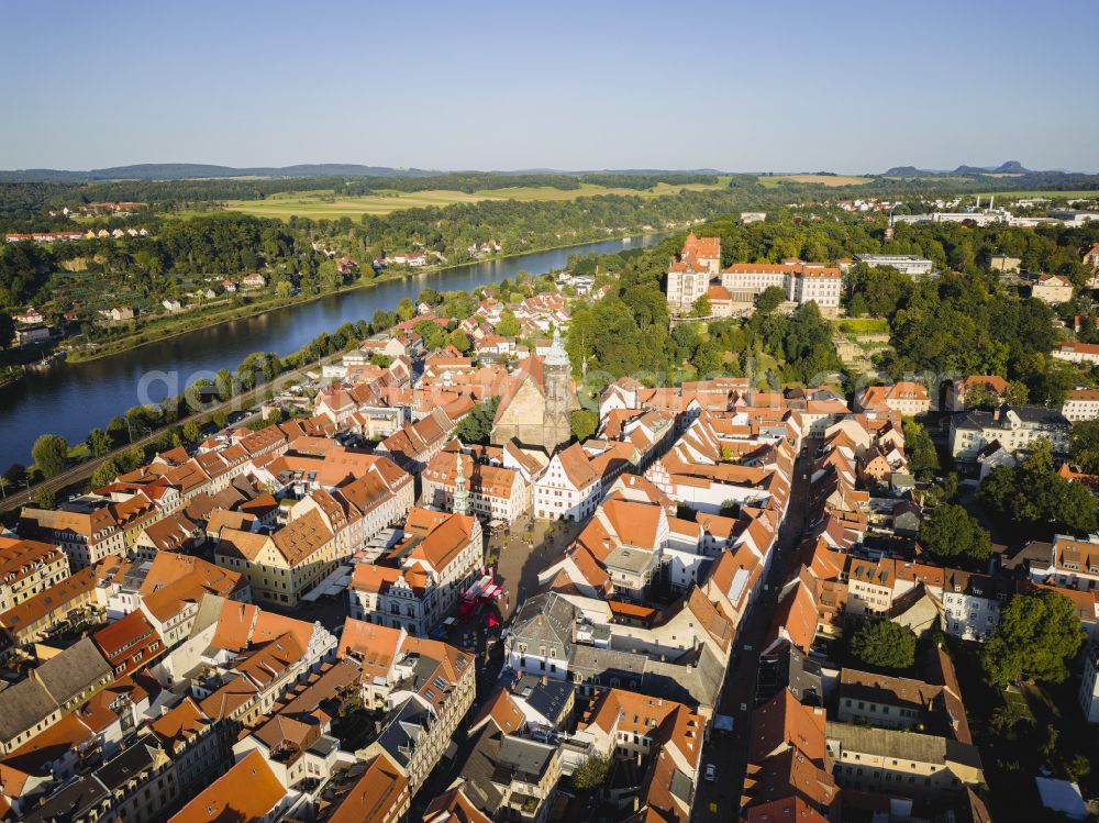 Aerial image Pirna - Old Town area and city center in Pirna in the state Saxony, Germany