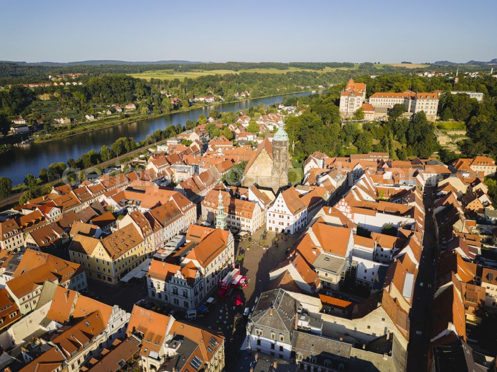 Aerial photograph Pirna - Old Town area and city center in Pirna in the state Saxony, Germany