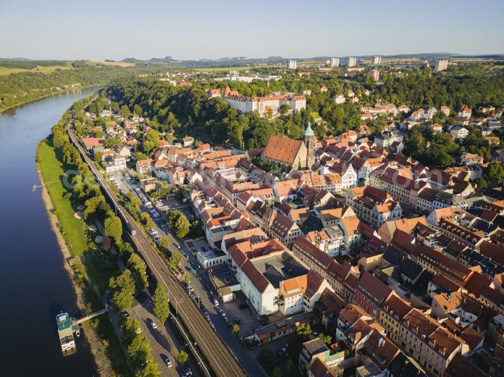 Pirna from above - Old Town area and city center in Pirna in the state Saxony, Germany