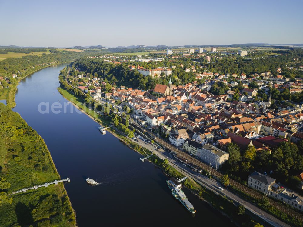 Pirna from the bird's eye view: Old Town area and city center in Pirna in the state Saxony, Germany