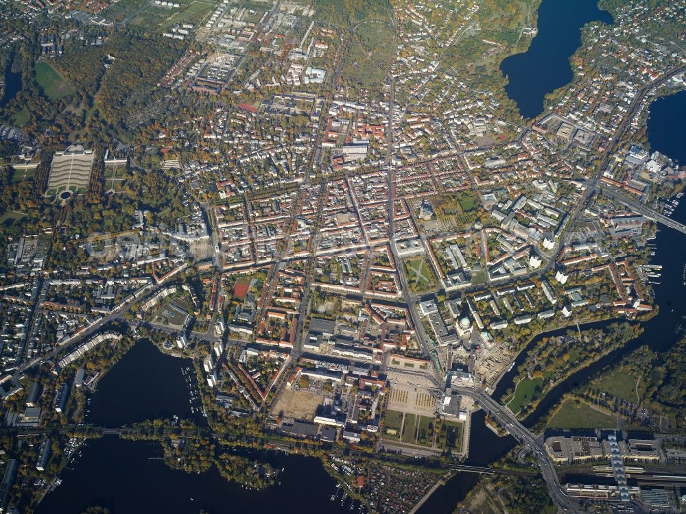 Aerial image Potsdam - Old Town area and city center in Potsdam in the state Brandenburg