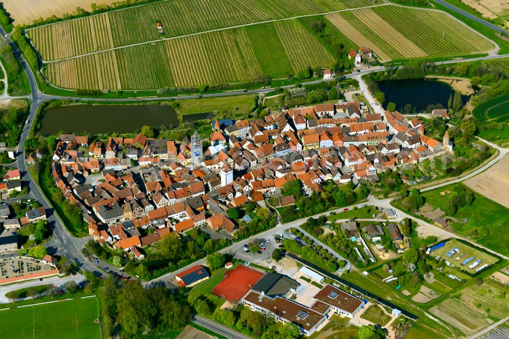 Aerial image Prichsenstadt - Old Town area and city center in Prichsenstadt in the state Bavaria, Germany