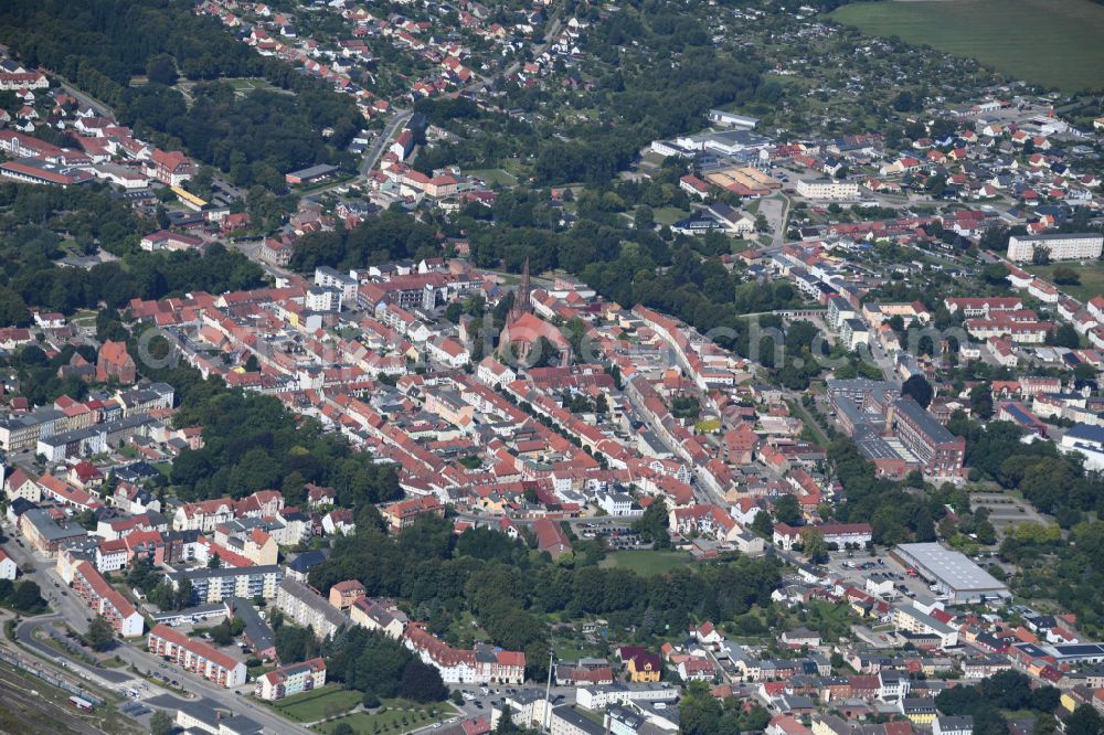 Aerial photograph Pritzwalk - Old Town area and city center in Pritzwalk in the state Brandenburg, Germany