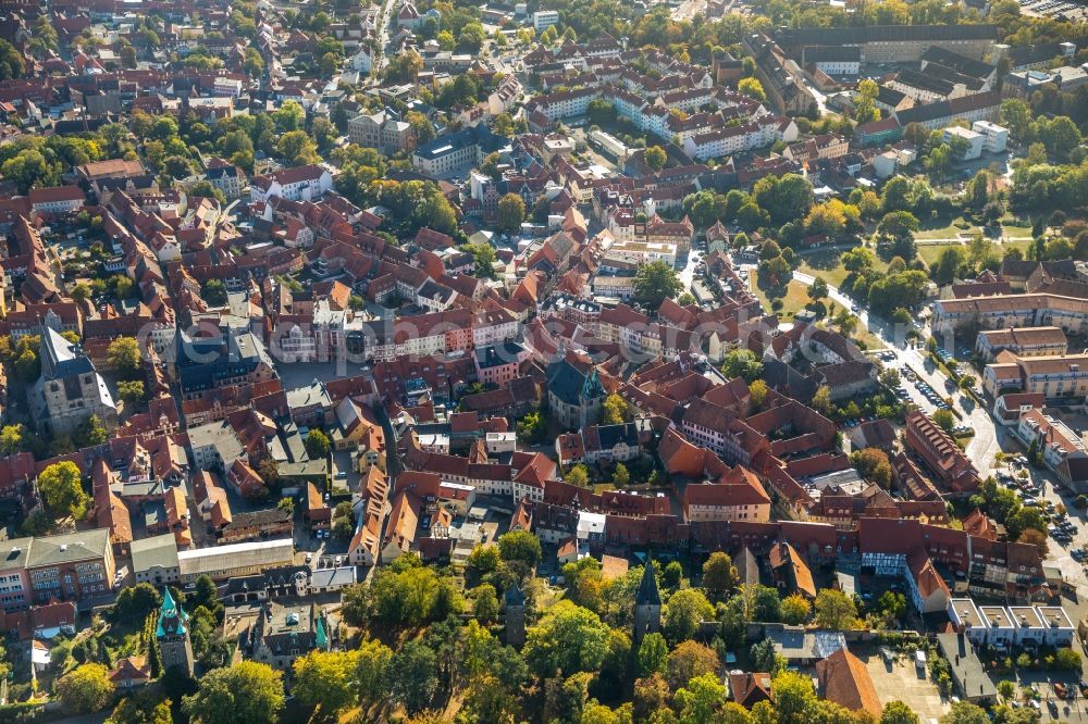 Aerial image Quedlinburg - Old Town area and city center in Quedlinburg in the state Saxony-Anhalt, Germany