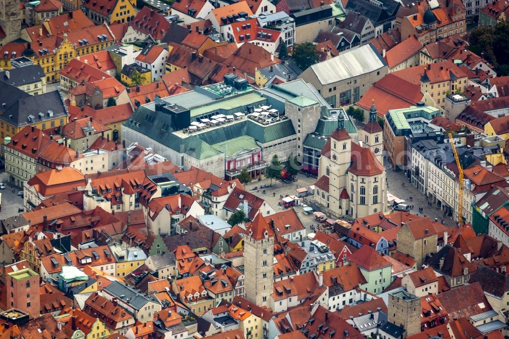 Regensburg from above - Old Town area and city center in Regensburg in the state Bavaria