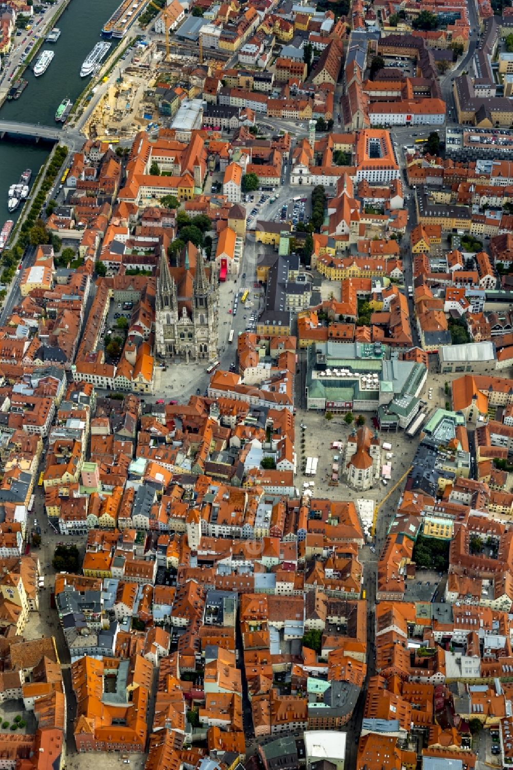 Aerial image Regensburg - Old Town area and city center in Regensburg in the state Bavaria