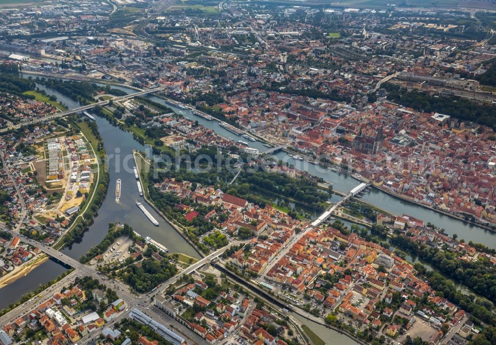 Aerial photograph Regensburg - Old Town area and city center in Regensburg in the state Bavaria