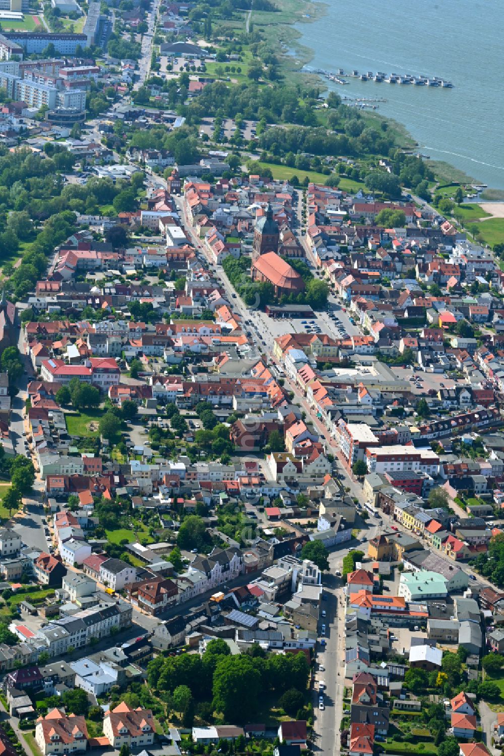 Ribnitz from above - Old Town area and city center in Ribnitz at the baltic sea coast in the state Mecklenburg - Western Pomerania, Germany