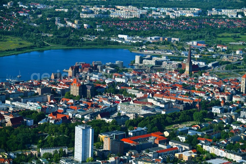 Rostock from above - Old Town area and city center in Rostock in the state Mecklenburg - Western Pomerania, Germany