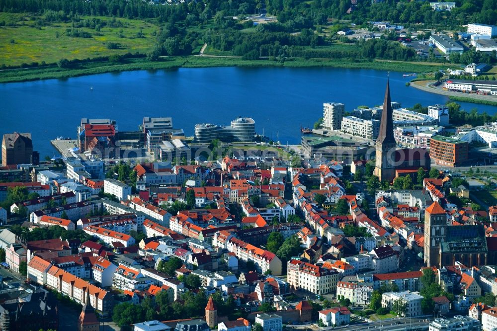 Aerial image Rostock - Old Town area and city center in Rostock in the state Mecklenburg - Western Pomerania, Germany