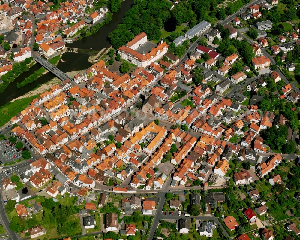 Rotenburg an der Fulda from above - Old Town area and city center in Rotenburg an der Fulda in the state Hesse, Germany