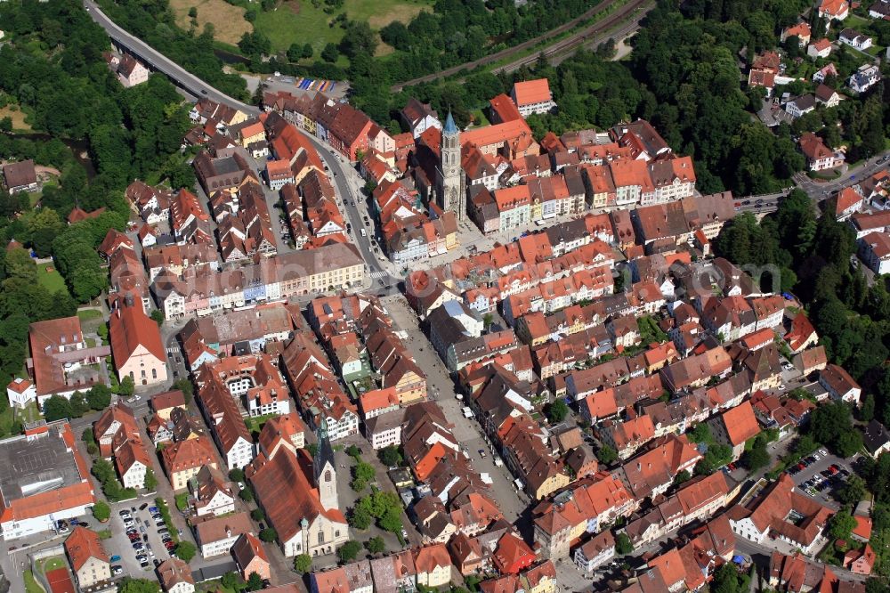 Rottweil from above - Old Town area and city center in Rottweil in the state Baden-Wuerttemberg at the river Neckar