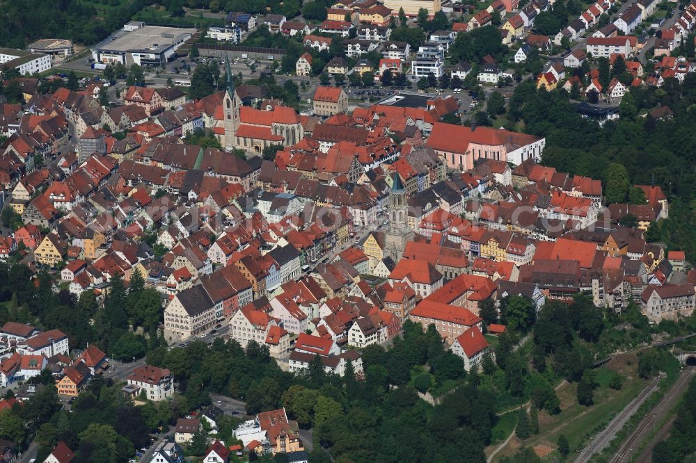 Rottweil from above - Old Town area and city center in Rottweil in the state Baden-Wuerttemberg