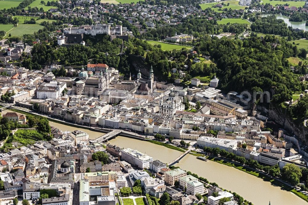 Aerial photograph Salzburg - Old Town area and city center rechts and links of Salzach in Salzburg in Austria