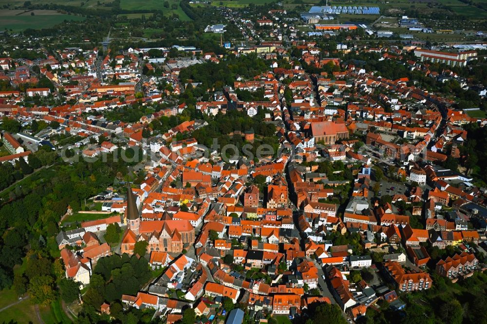 Salzwedel from above - Old Town area and city center in Salzwedel in the state Saxony-Anhalt, Germany