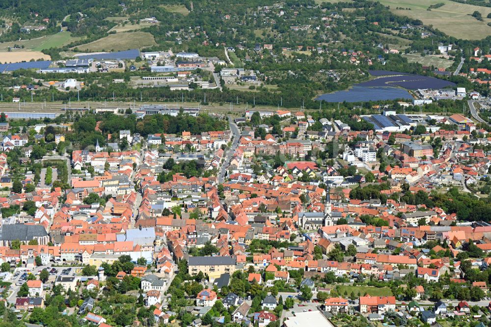 Sangerhausen from the bird's eye view: Old Town area and city center in Sangerhausen in the state Saxony-Anhalt, Germany